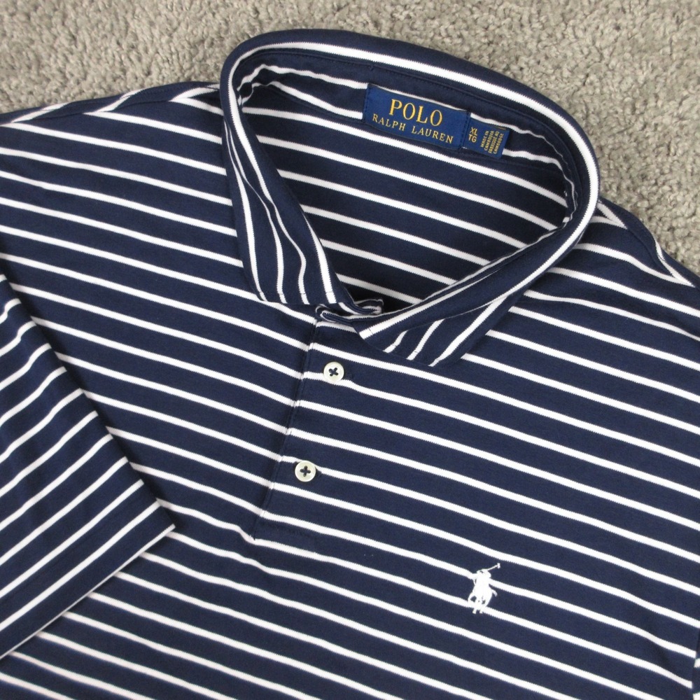 Polo Ralph Lauren Shirt Mens XL Navy White Striped Soft Knit Golf Tennis Preppy